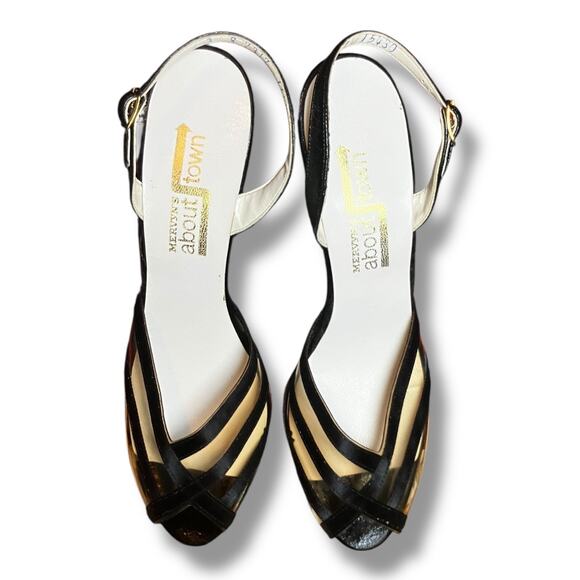 Vintage Mervyn’s ‘About Town’ Black & Gold Sandal Heels – Size 6 - Picture 3 of 11